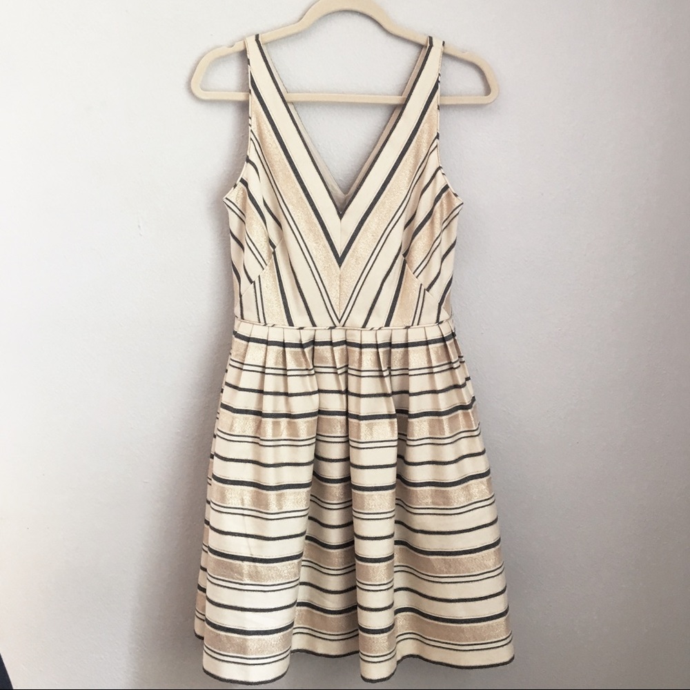 J Crew Black & Gold Striped Cocktail Dress